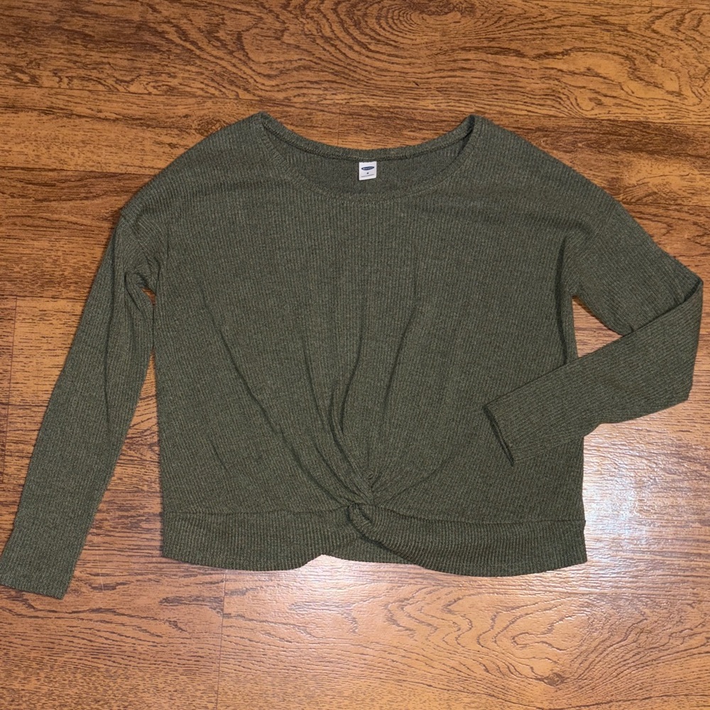 Old Navy Olive Twist-Front Waffle Long Sleeve Top